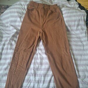 Divided H&M Women's Chino Pants Brown Button Zip Cuffed Hem Tapered Solid Twill